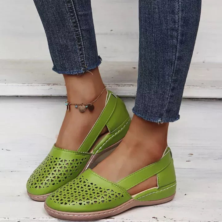 Damen Wedges Orthopädische Ausgeschnittene PU Sommer Vintage Sandalen