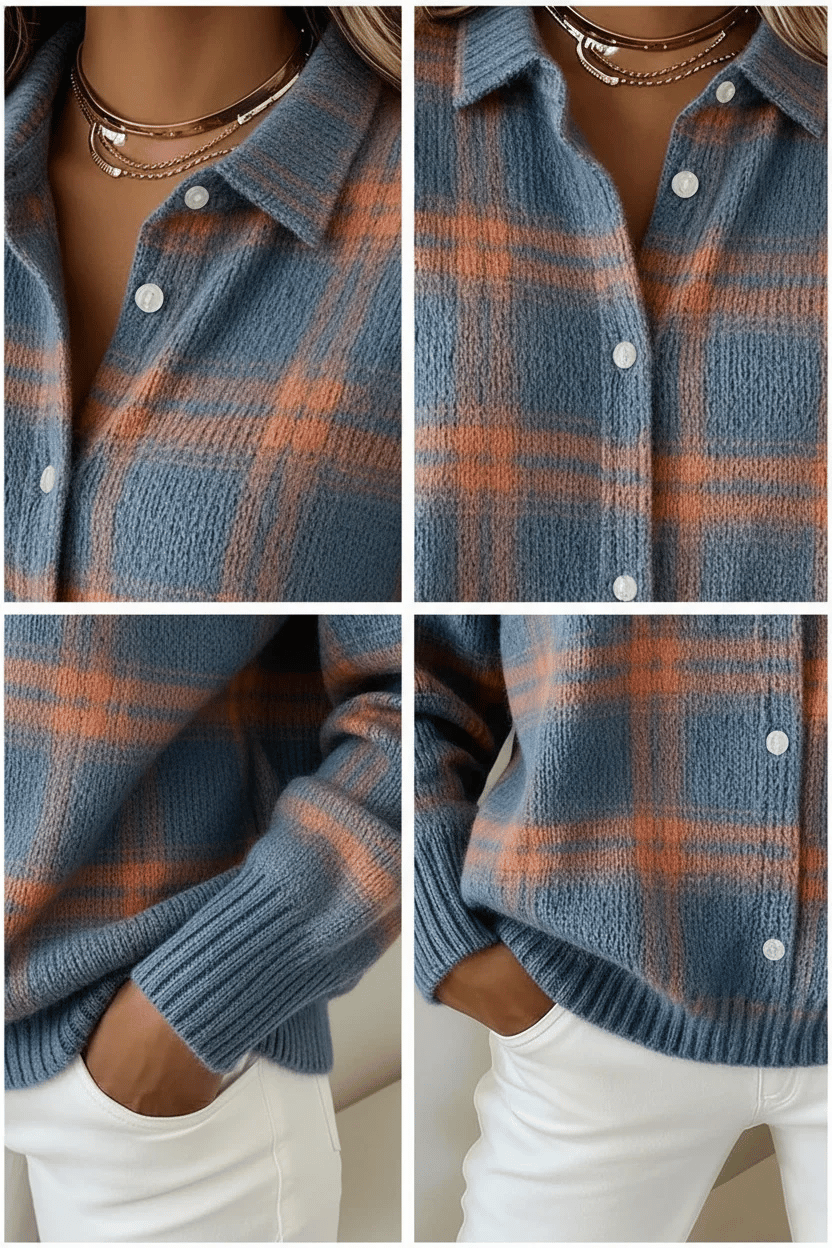 RÄUMUNGSVERKAUF🔥 Damen Karierter Print Lässiger Baumwoll-Cardigan mit Knöpfen [Kaufe 2 Versandkostenfrei]