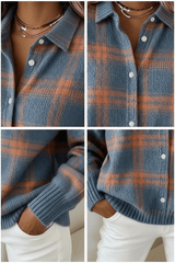 RÄUMUNGSVERKAUF🔥 Damen Karierter Print Lässiger Baumwoll-Cardigan mit Knöpfen [Kaufe 2 Versandkostenfrei]