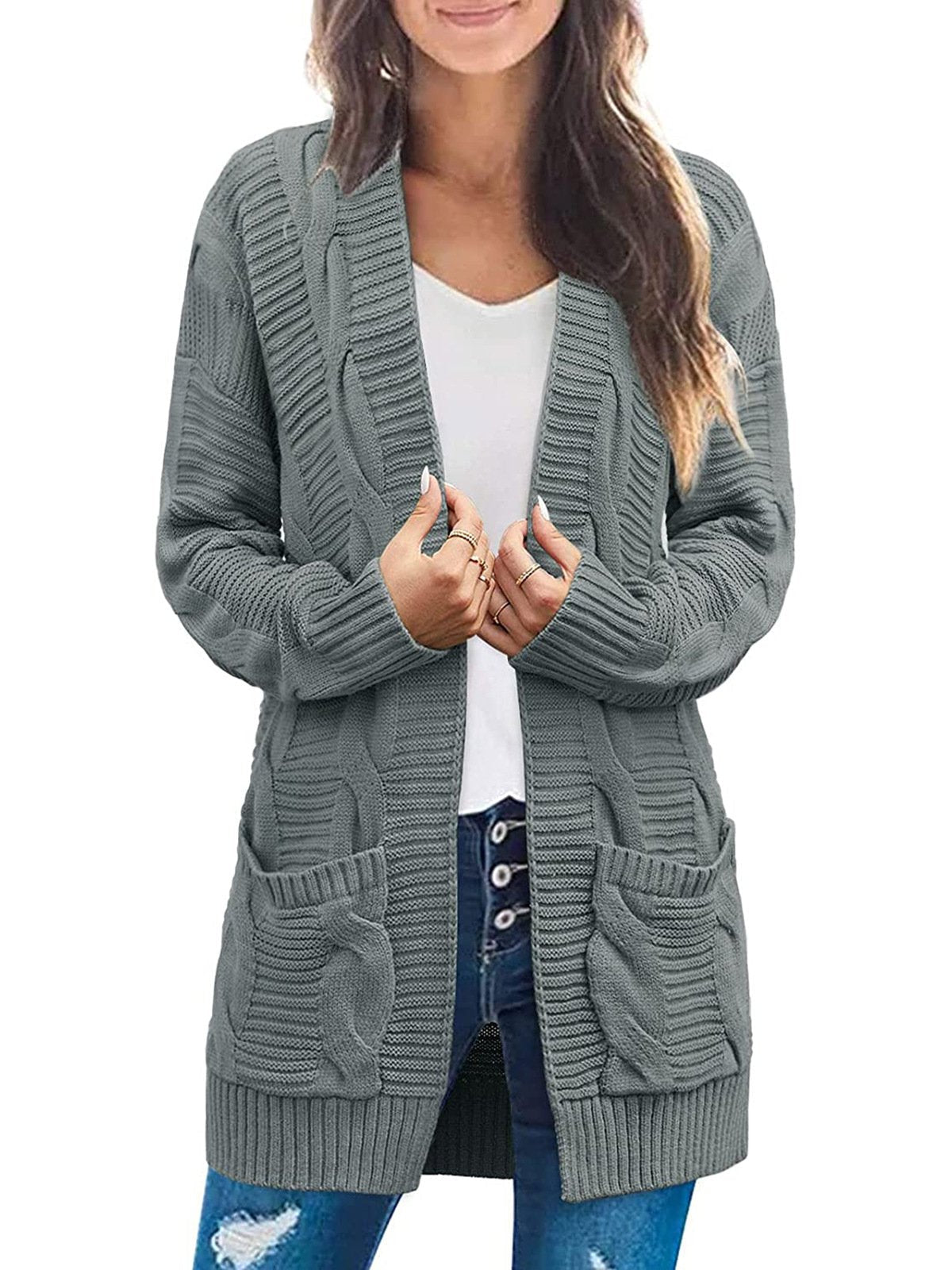 Damen Langarm Zopfstrick Cardigan Pullover