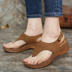 Bestickte Orthopädische Bequeme Hausschuhe Keilsandalen, Gehende Ledersandalen