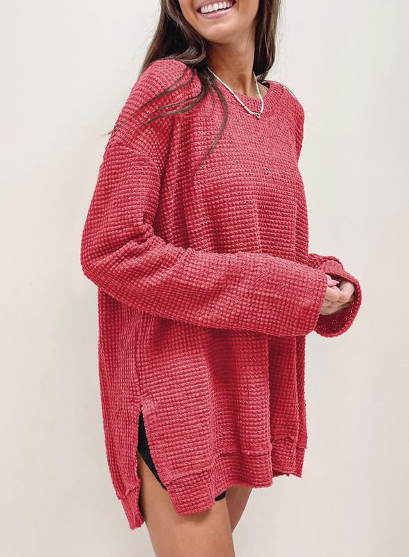 Oversized Waffelstrick-Oberteil für Damen (2 kaufen, kostenloser Versand)