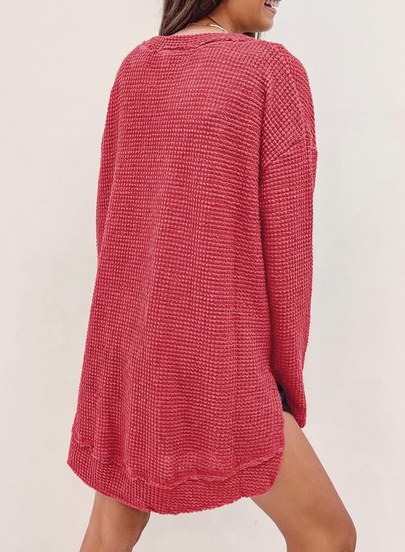 Oversized Waffelstrick-Oberteil für Damen (2 kaufen, kostenloser Versand)