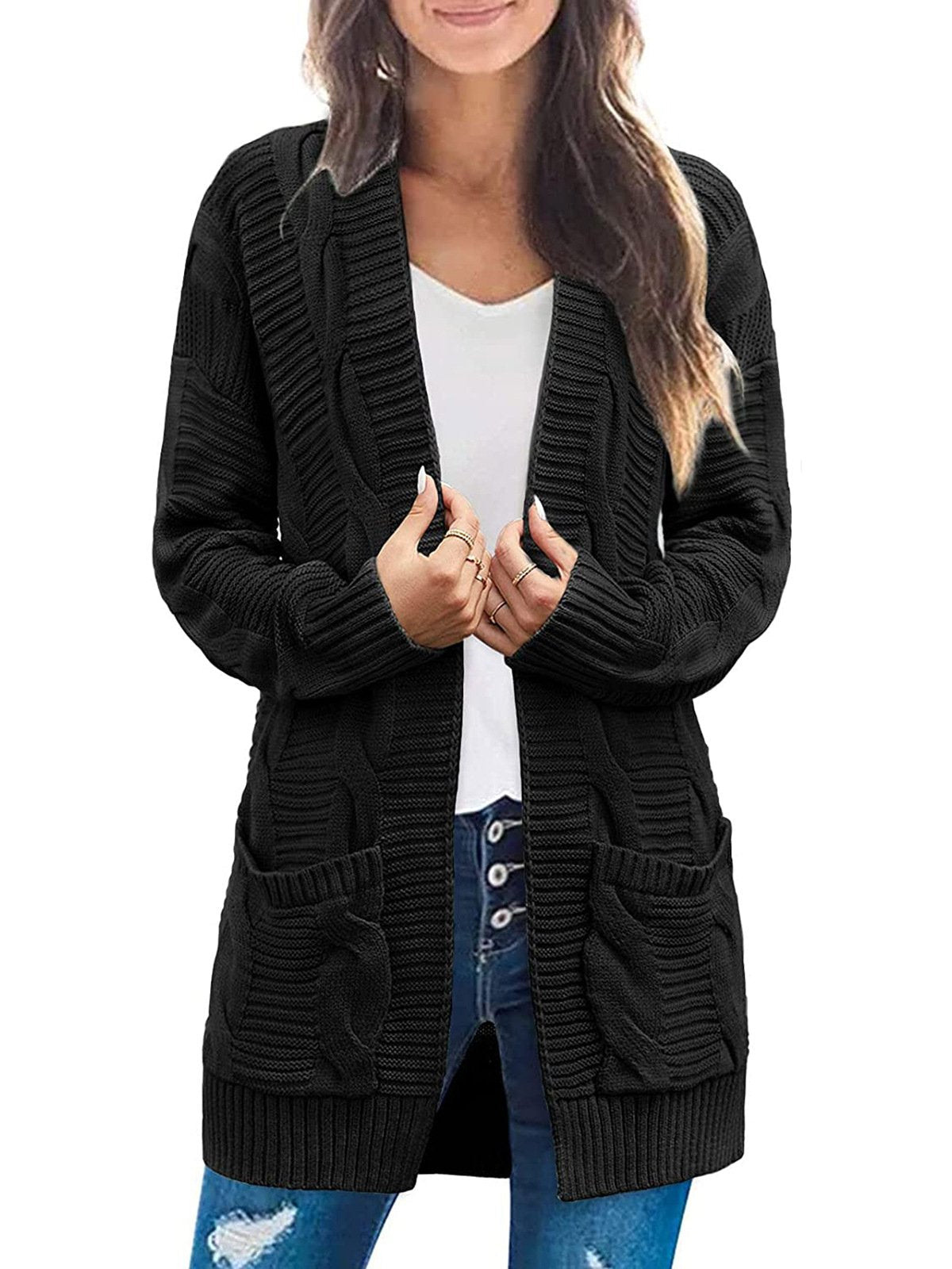 Damen Langarm Zopfstrick Cardigan Pullover