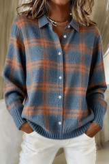 RÄUMUNGSVERKAUF🔥 Damen Karierter Print Lässiger Baumwoll-Cardigan mit Knöpfen [Kaufe 2 Versandkostenfrei]