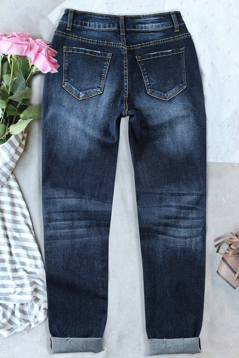 Jeans mit Knopfleiste, umkrempelbarem Saum und geradem Bein