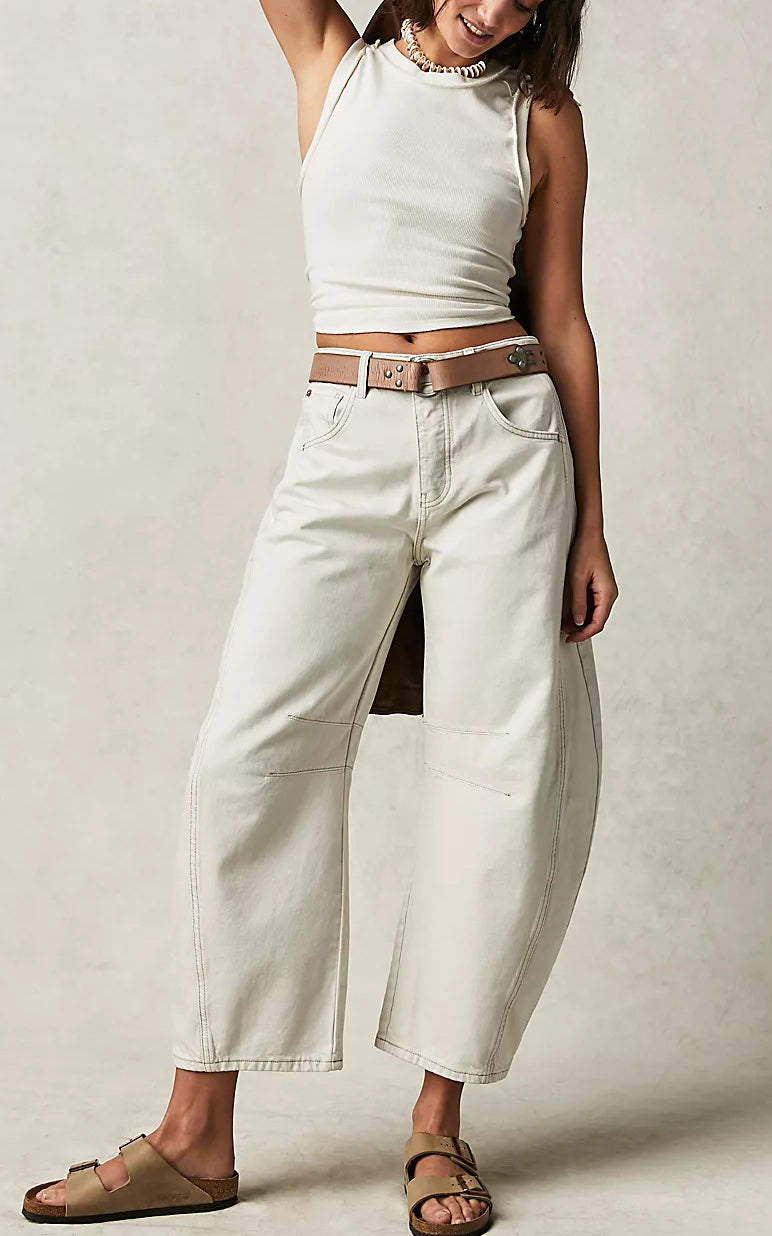High Stretch Mid-Rise Barrel Jeans Fashion Weite Beinform (Kaufe 2, Versandkostenfrei)
