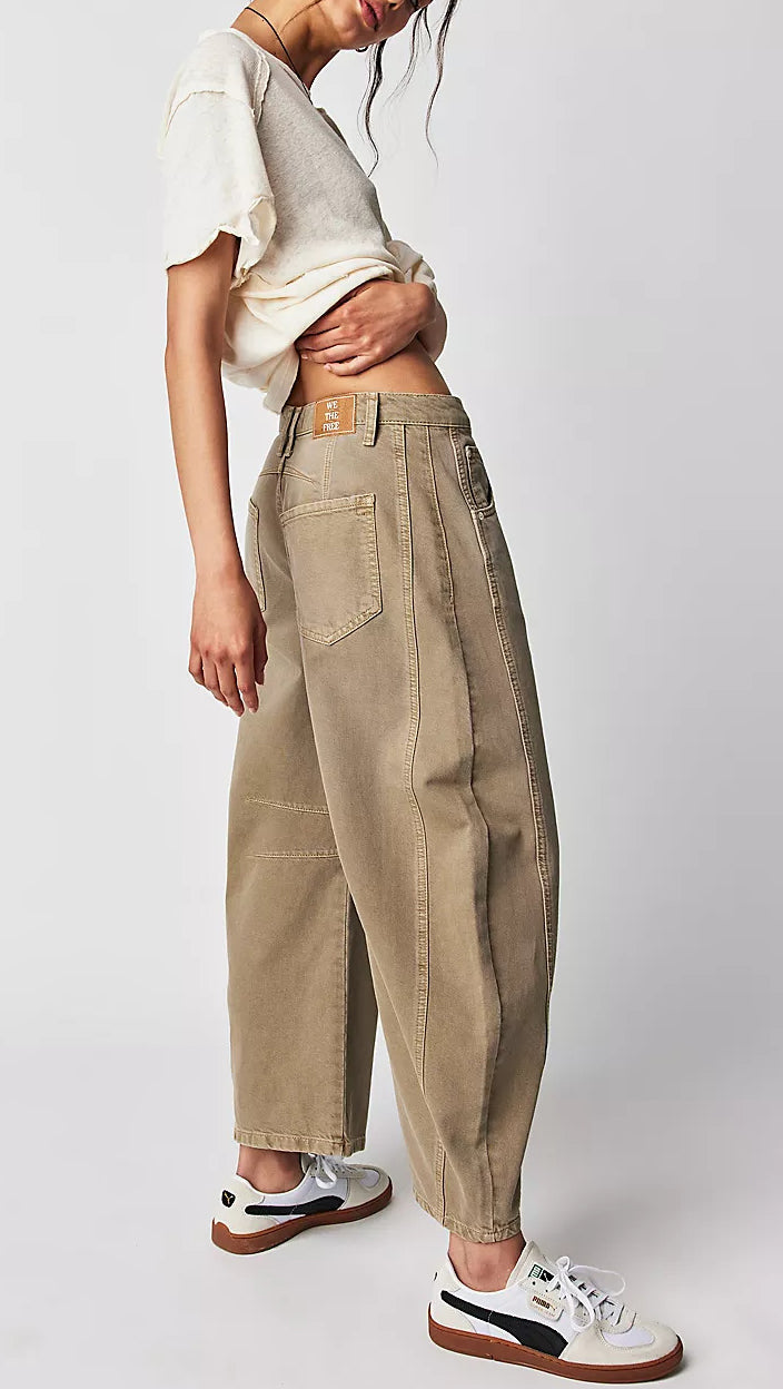 High Stretch Mid-Rise Barrel Jeans Fashion Weite Beinform (Kaufe 2, Versandkostenfrei)