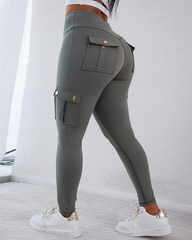 ChicMe Damen Leggings mit Po-Push-up-Effekt, Pattentaschen, hoher Taille, Bauchkontrolle, Workout Cargo Leggings Yogahose