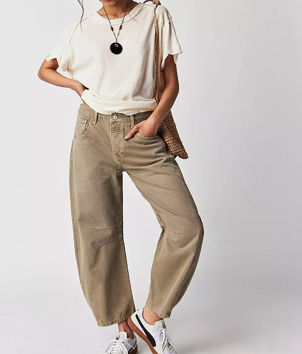 High Stretch Mid-Rise Barrel Jeans Fashion Weite Beinform (Kaufe 2, Versandkostenfrei)