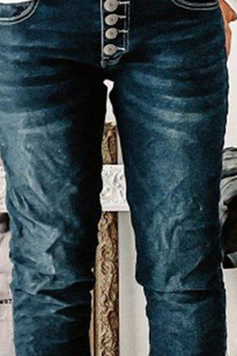 Jeans mit Knopfleiste, umkrempelbarem Saum und geradem Bein