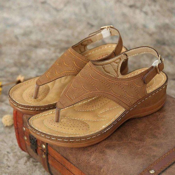 Bestickte Orthopädische Bequeme Hausschuhe Keilsandalen, Gehende Ledersandalen