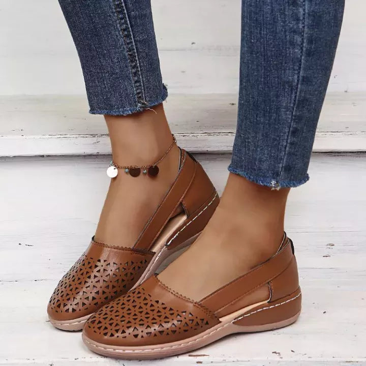Damen Wedges Orthopädische Ausgeschnittene PU Sommer Vintage Sandalen