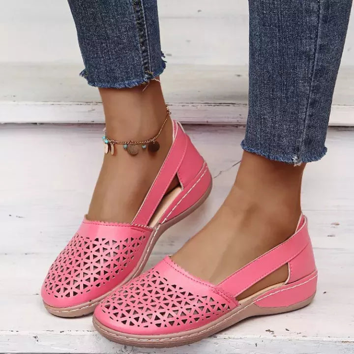 Damen Wedges Orthopädische Ausgeschnittene PU Sommer Vintage Sandalen