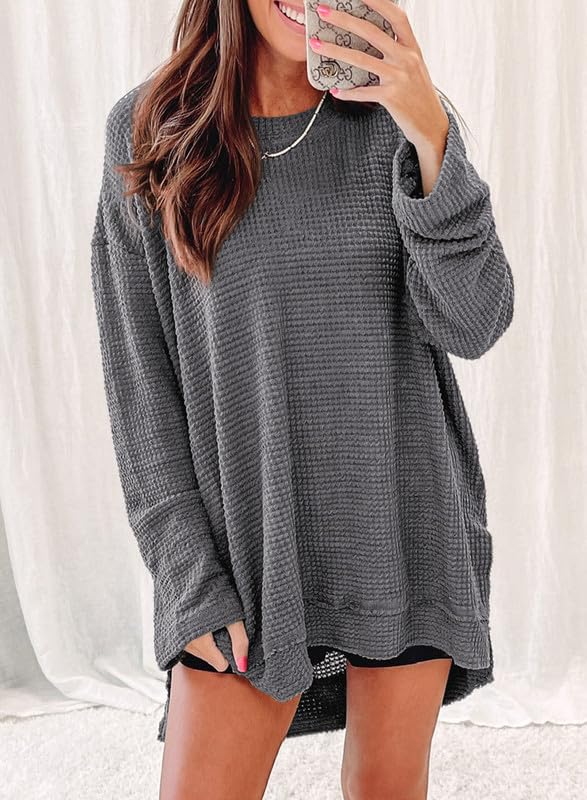 Oversized Waffelstrick-Oberteil für Damen (2 kaufen, kostenloser Versand)