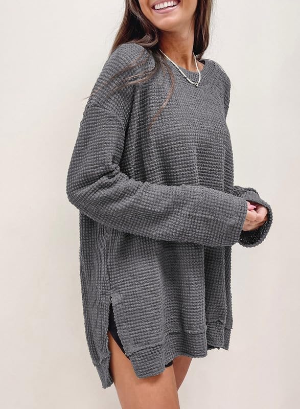 Oversized Waffelstrick-Oberteil für Damen (2 kaufen, kostenloser Versand)