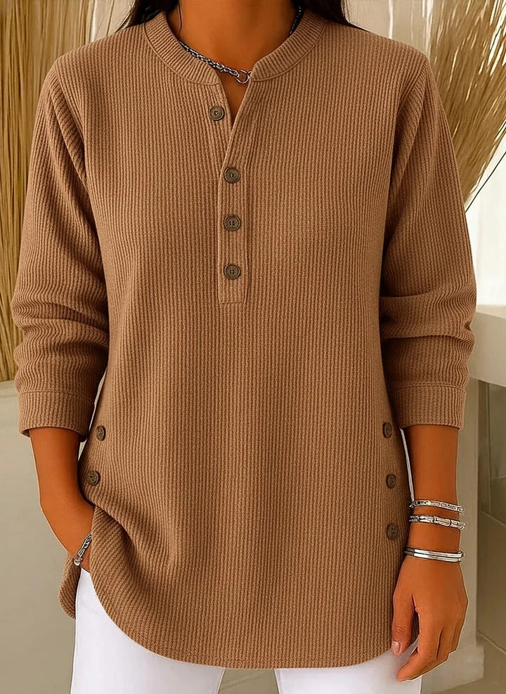 Damen einfarbiger Rundhals-Langarm-Freizeitstrickpullover