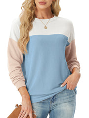 Damen Rundhals Colour Block Gerippte Oberteile (2 kaufen, kostenloser Versand)