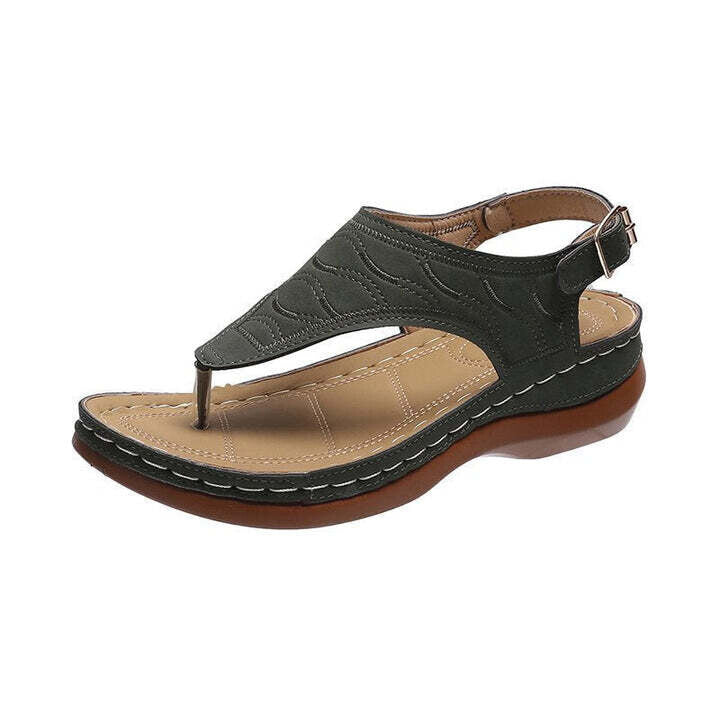 Bestickte Orthopädische Bequeme Hausschuhe Keilsandalen, Gehende Ledersandalen