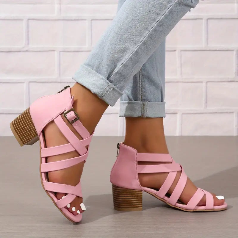 Orthopädische Retro-Sandalen mit Blockabsatz für Damen