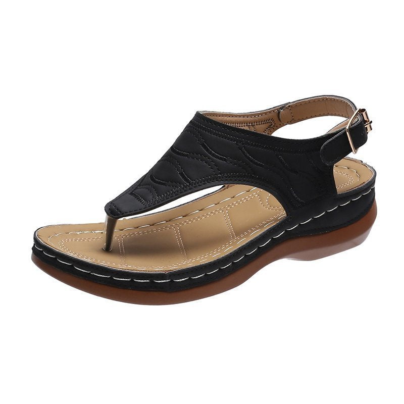 Bestickte Orthopädische Bequeme Hausschuhe Keilsandalen, Gehende Ledersandalen