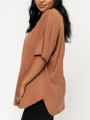 Damen Oversize V-Neck T-Shirt mit Tasche (3 kaufen, Versand gratis)