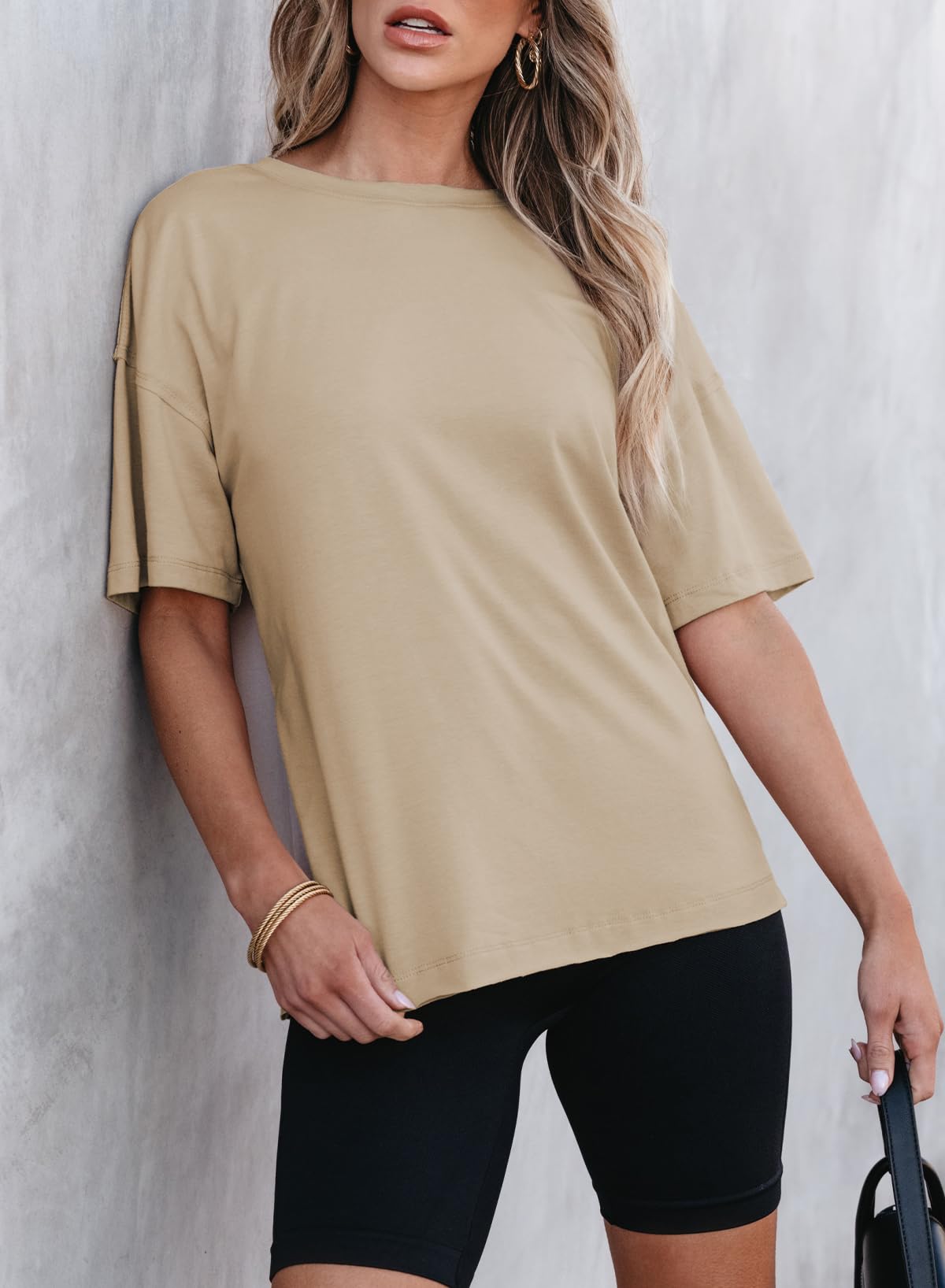Damen einfarbiges Rundhals-Kurzarm-T-Shirt (2 kaufen, kostenloser Versand)