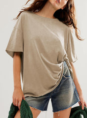 Damen einfarbiges Rundhals-Kurzarm-T-Shirt (2 kaufen, kostenloser Versand)