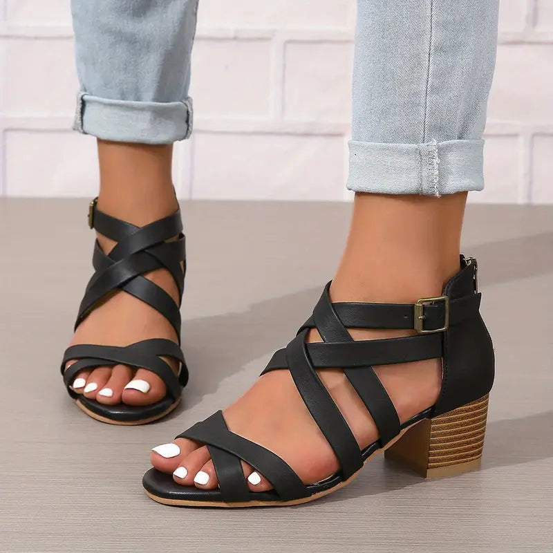 Orthopädische Retro-Sandalen mit Blockabsatz für Damen