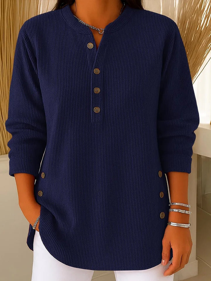 Damen einfarbiger Rundhals-Langarm-Freizeitstrickpullover