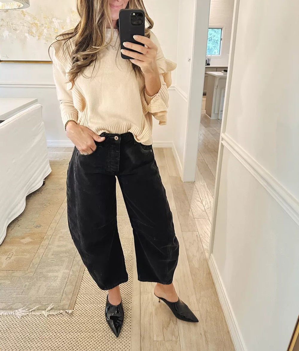 High Stretch Mid-Rise Barrel Jeans Fashion Weite Beinform (Kaufe 2, Versandkostenfrei)