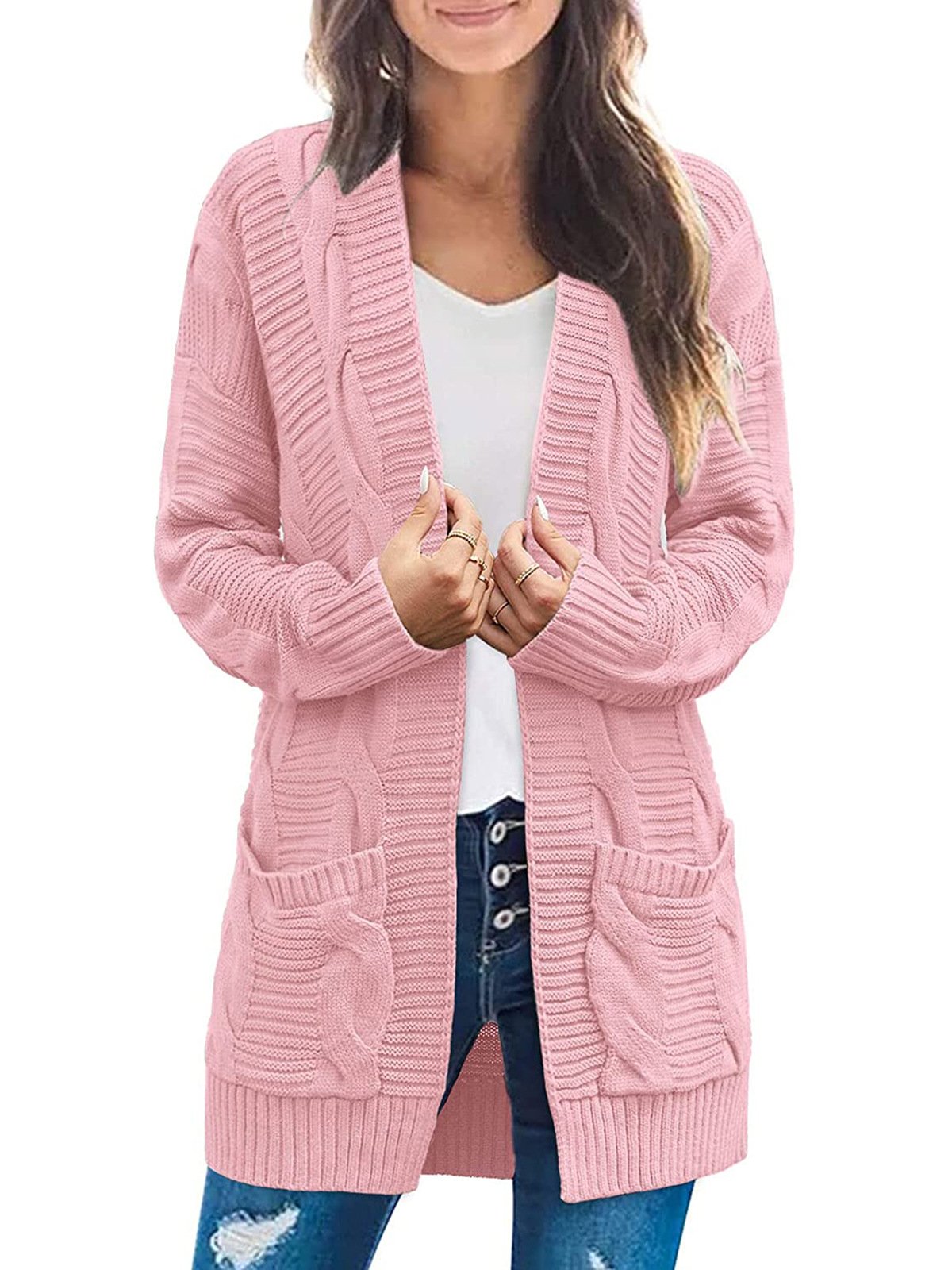 Damen Langarm Zopfstrick Cardigan Pullover