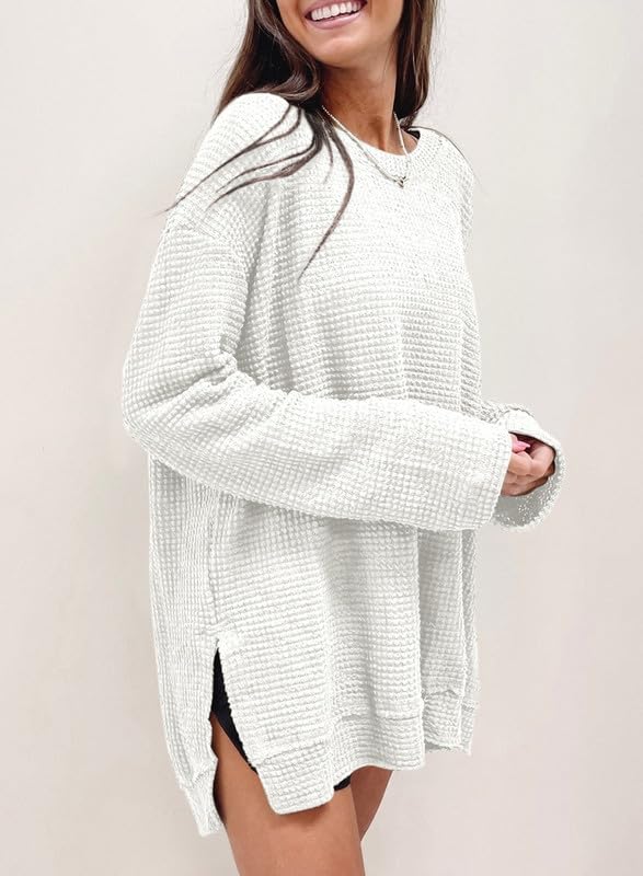 Oversized Waffelstrick-Oberteil für Damen (2 kaufen, kostenloser Versand)