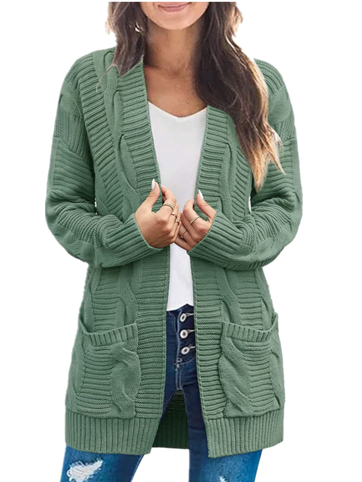 Damen Langarm Zopfstrick Cardigan Pullover