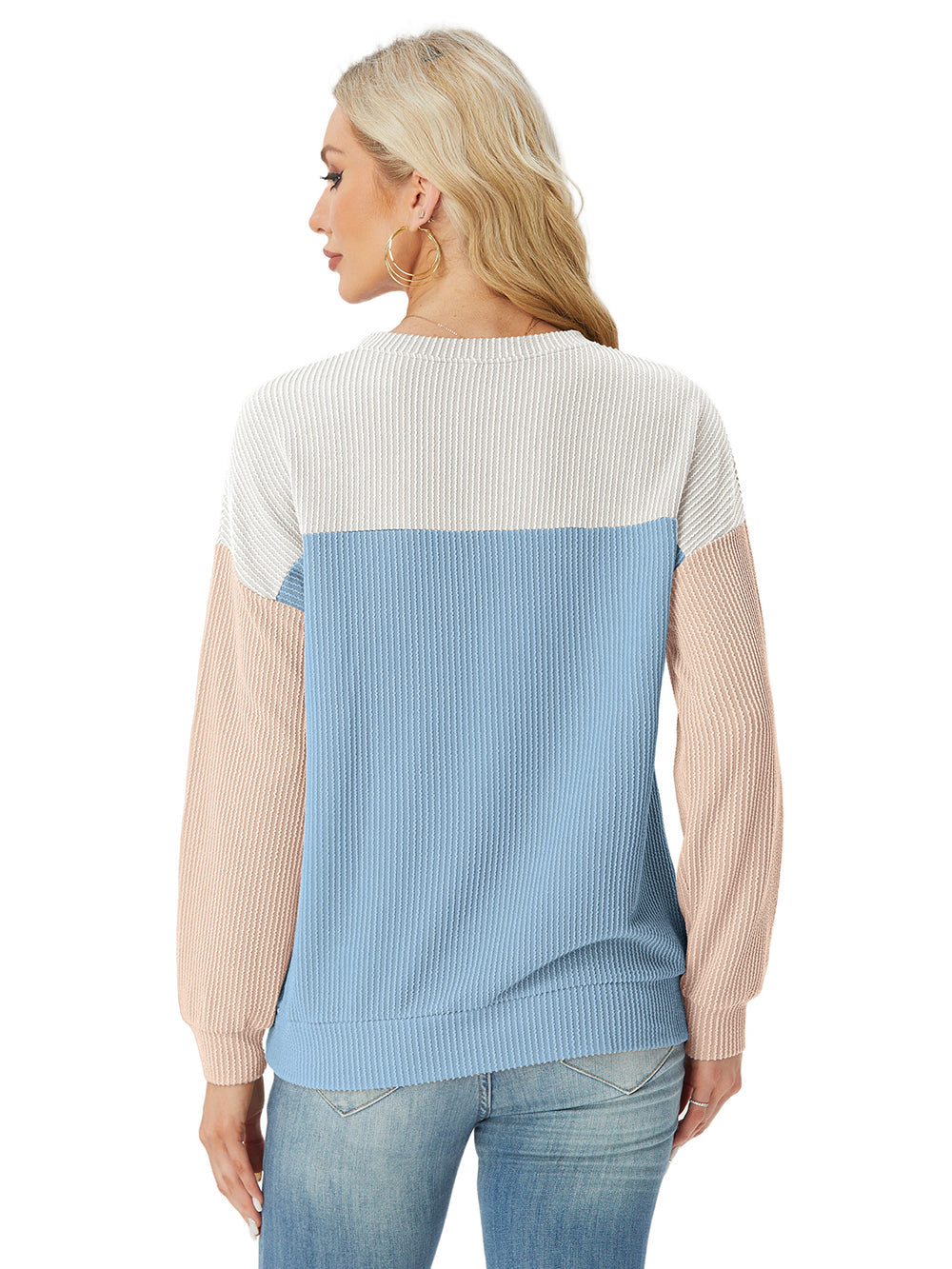Damen Rundhals Colour Block Gerippte Oberteile (2 kaufen, kostenloser Versand)
