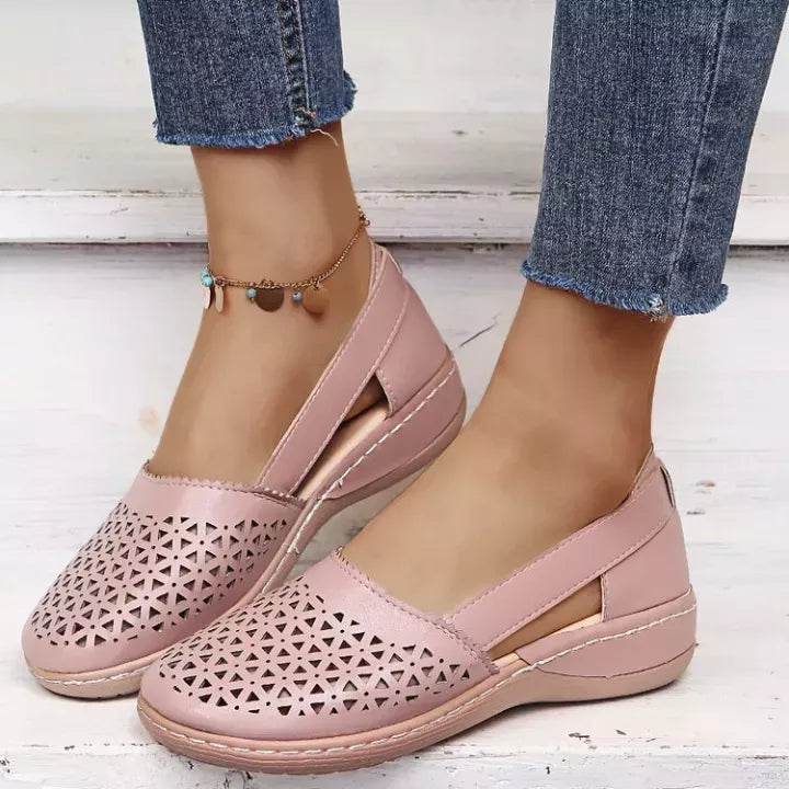 Damen Wedges Orthopädische Ausgeschnittene PU Sommer Vintage Sandalen