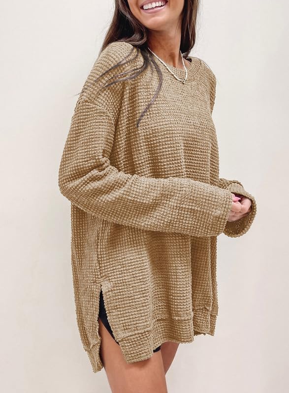 Oversized Waffelstrick-Oberteil für Damen (2 kaufen, kostenloser Versand)