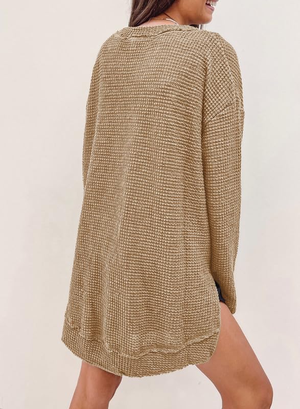 Oversized Waffelstrick-Oberteil für Damen (2 kaufen, kostenloser Versand)