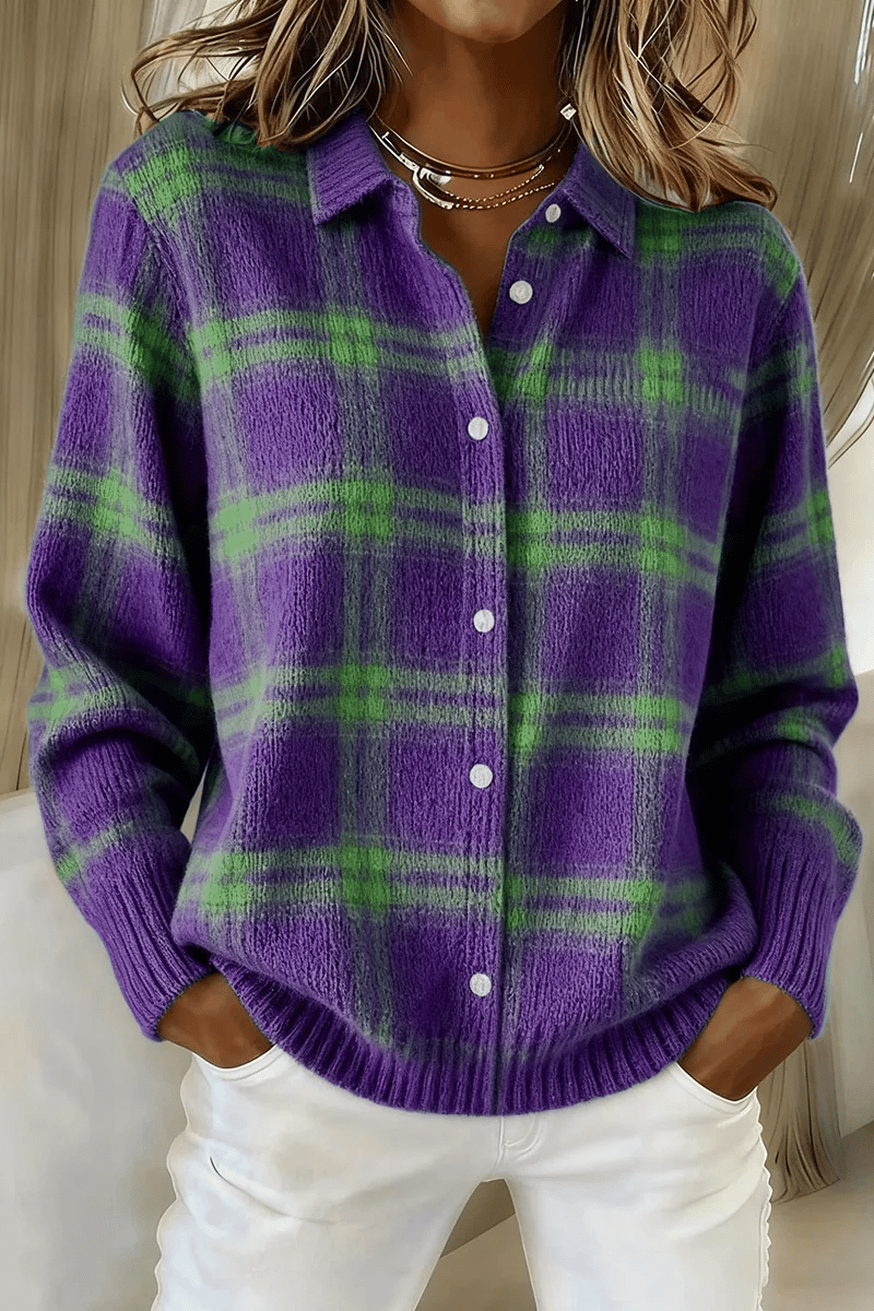 RÄUMUNGSVERKAUF🔥 Damen Karierter Print Lässiger Baumwoll-Cardigan mit Knöpfen [Kaufe 2 Versandkostenfrei]
