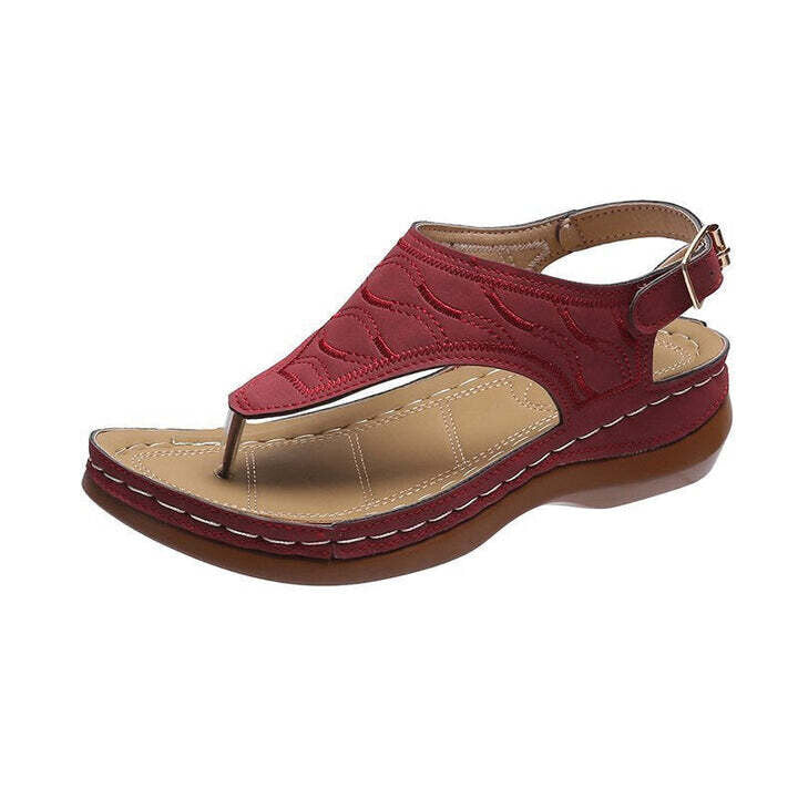 Bestickte Orthopädische Bequeme Hausschuhe Keilsandalen, Gehende Ledersandalen
