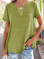 Einfarbiges T-Shirt mit Kurzarm und Tasche (3 kaufen, kostenloser Versand)
