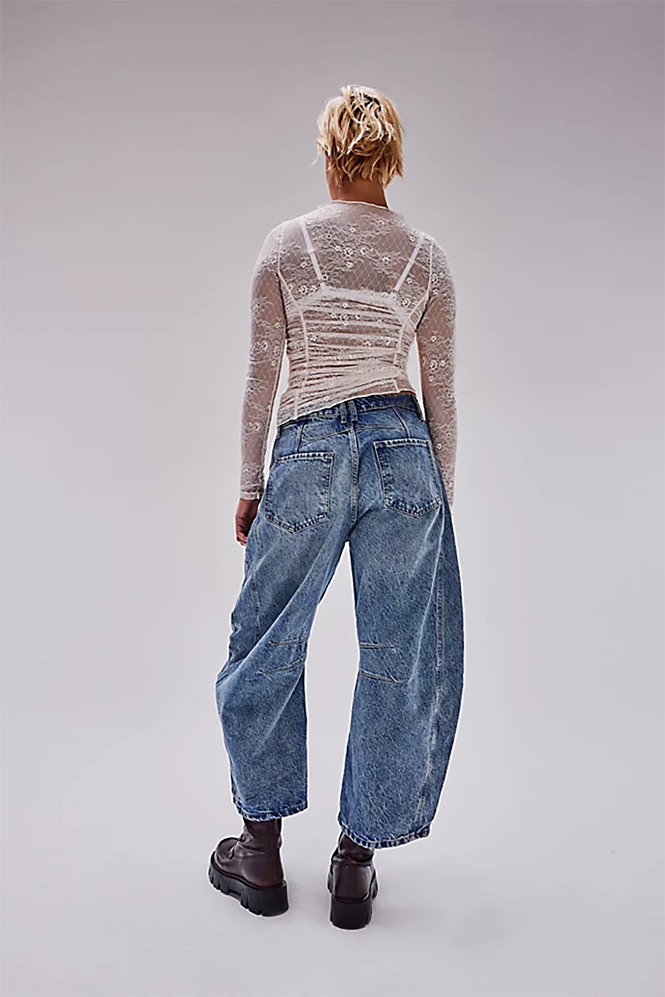 High Stretch Mid-Rise Barrel Jeans Fashion Weite Beinform (Kaufe 2, Versandkostenfrei)