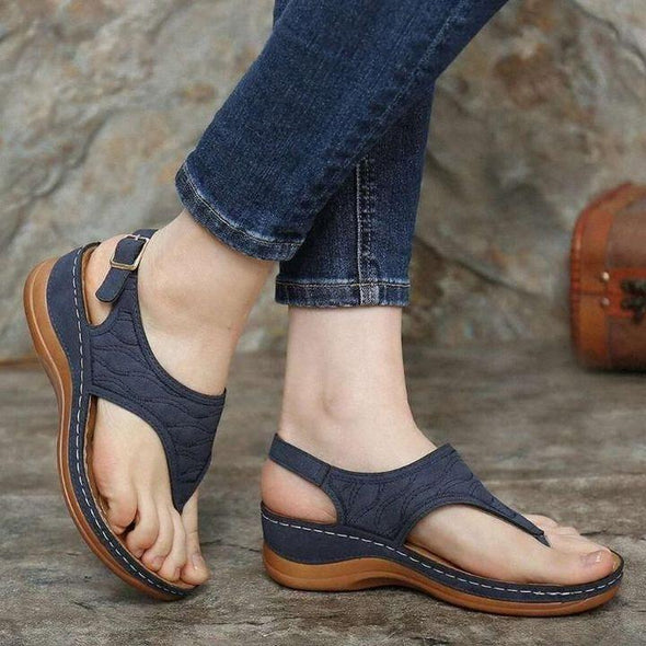 Bestickte Orthopädische Bequeme Hausschuhe Keilsandalen, Gehende Ledersandalen