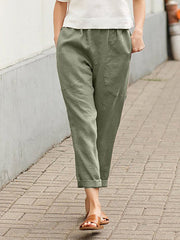 Leinen-Baumwoll-Hose für Damen, große Größen, locker geschnitten