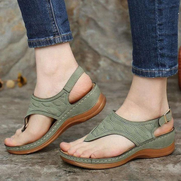 Bestickte Orthopädische Bequeme Hausschuhe Keilsandalen, Gehende Ledersandalen