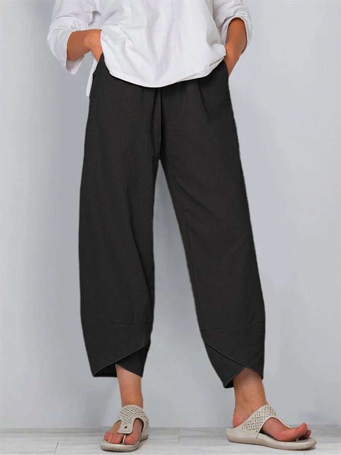 Damen Hose aus Baumwolle und Leinen, schlicht, locker, lässig, knöchellang