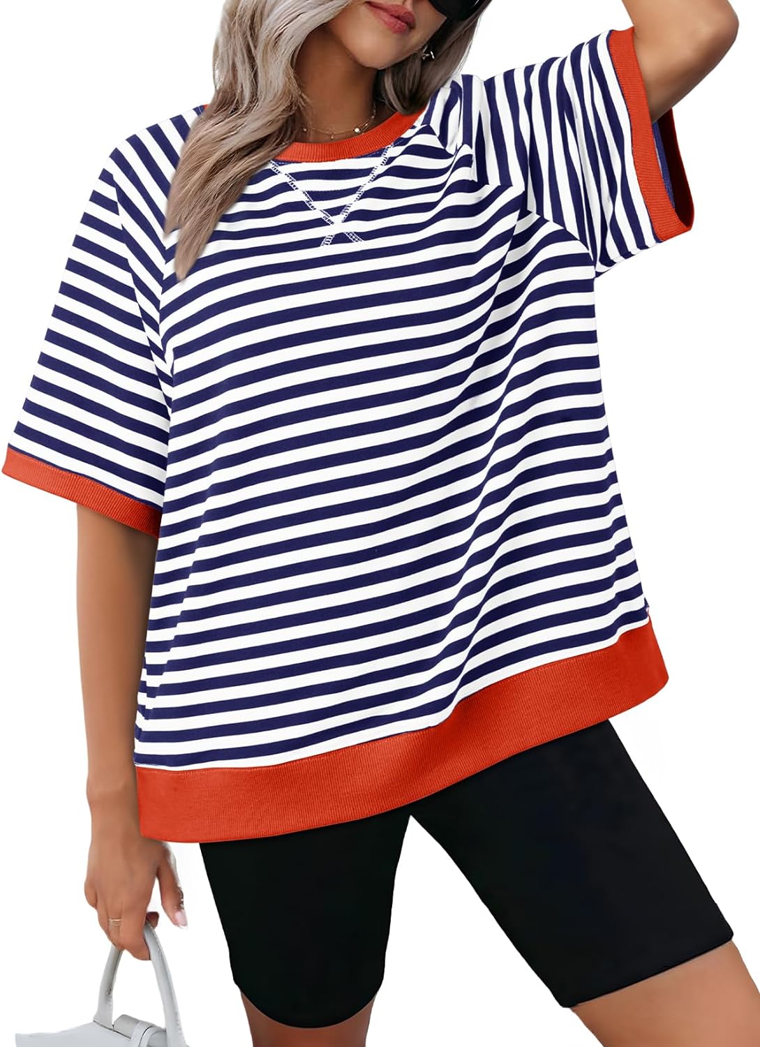 Damen Oversized Gestreifte T-Shirts (3 kaufen, kostenloser Versand)