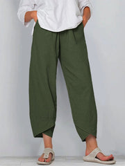 Damen Hose aus Baumwolle und Leinen, schlicht, locker, lässig, knöchellang
