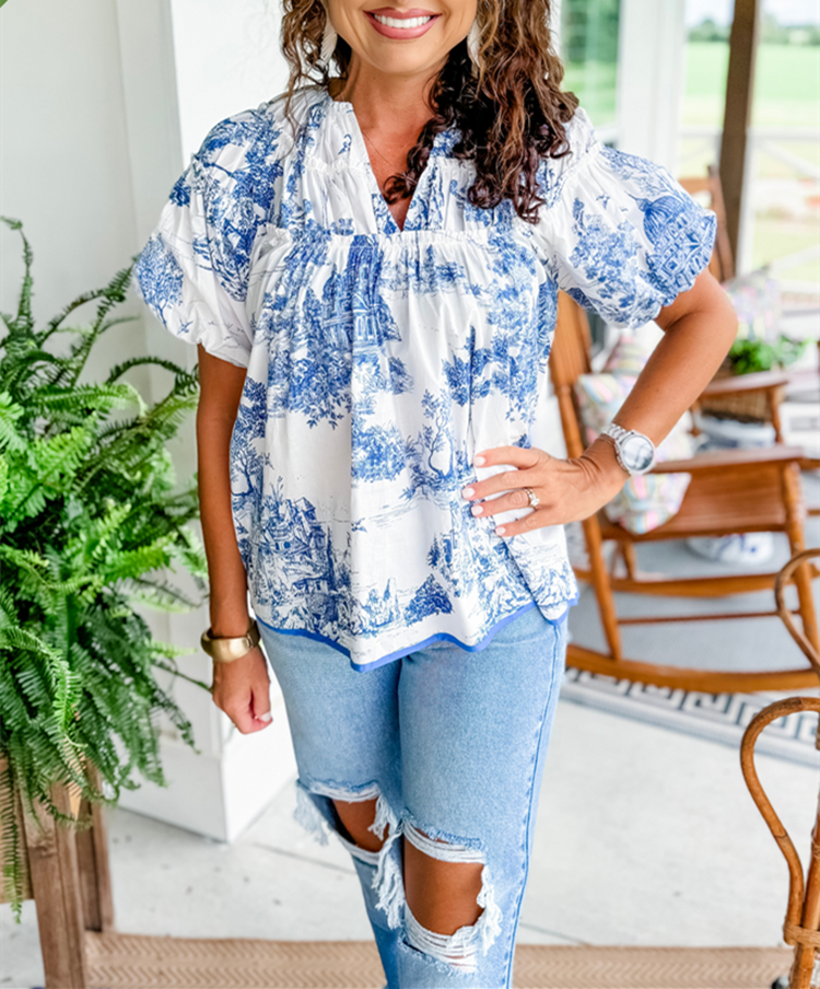 Damen Tops mit klassischem Charm und Toile-Muster (2 kaufen, kostenloser Versand)