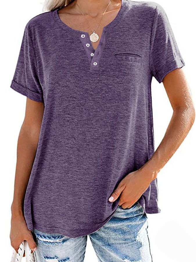 Einfarbiges T-Shirt mit Kurzarm und Tasche (3 kaufen, kostenloser Versand)